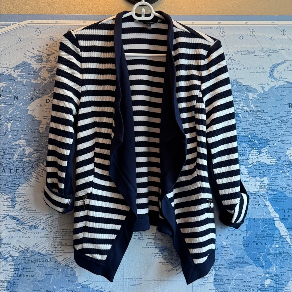 White House Black Market Navy and Cream Striped Jacket